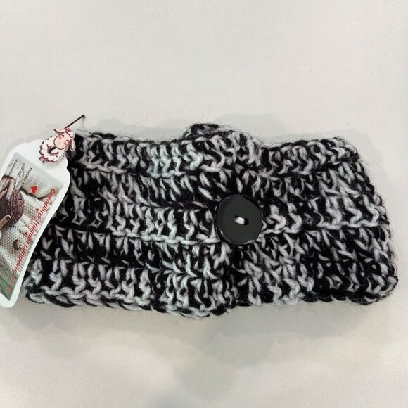 Black & White Handcrafted Wool Blend Buttoned Collar/Headband For Women - Picture 4 of 7
